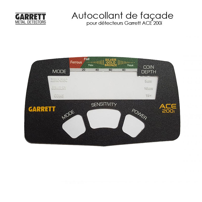 Autocollant de façade pour écran detecteur de metaux Garrett ACE 200i