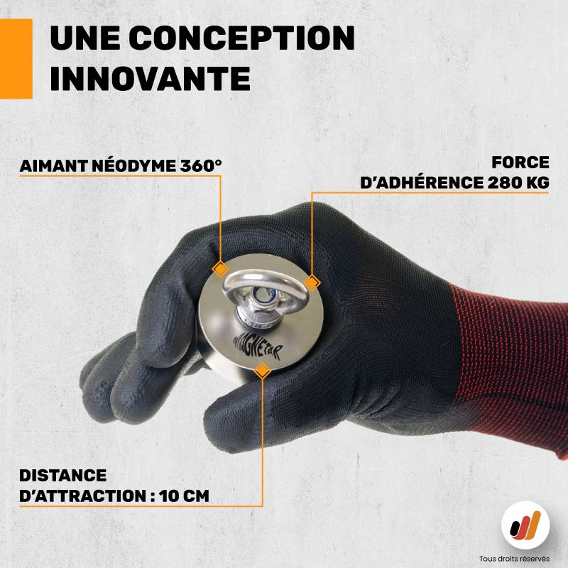 Aimant néodyme 360° Magnetar Easy 280 kg - Pêche à l'aimant